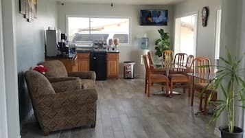 39-inch flat-screen TV with cable channels, TV