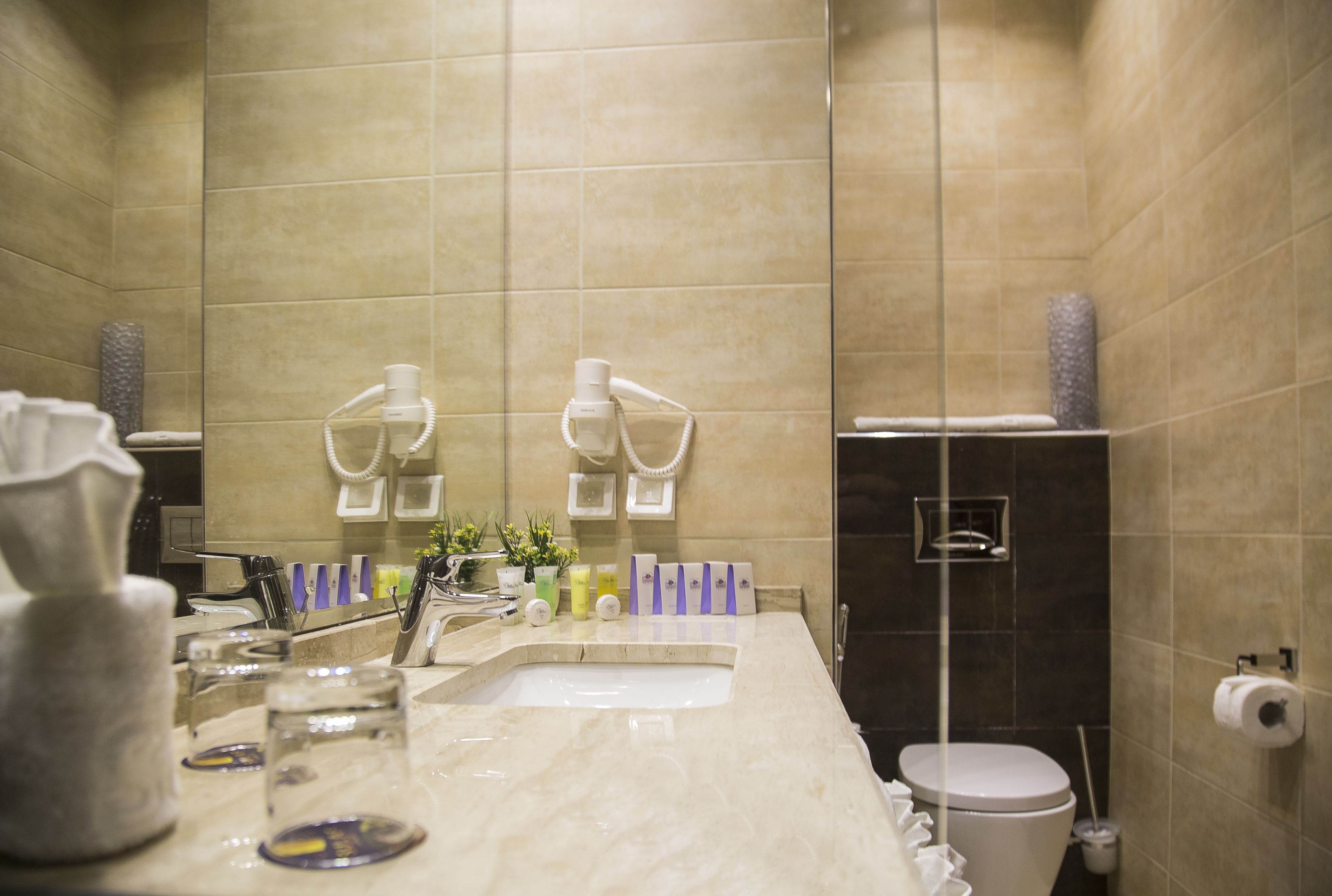 shower, free toiletries, hair dryer, bathrobes