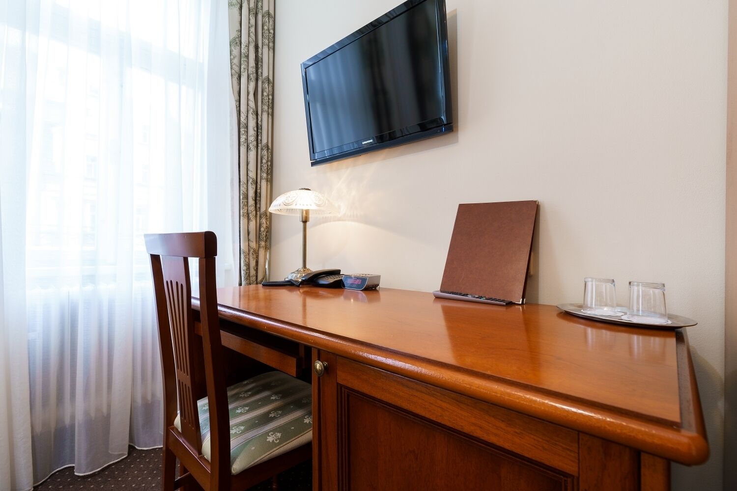 basic single room | in-room safe, desk, laptop workspace, blackout curtains