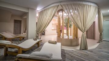 Sauna, hot tub, steam room, body treatments, body scrubs, facials