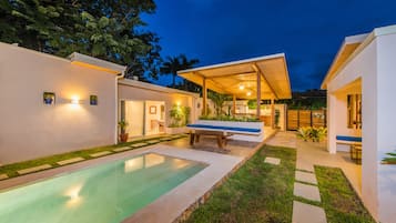 Outdoor pool, sun loungers