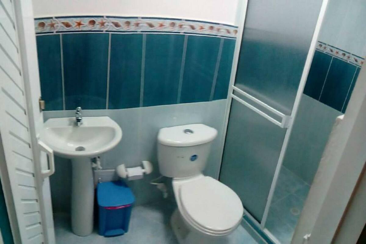A bathroom with a sink, toilet, and shower.