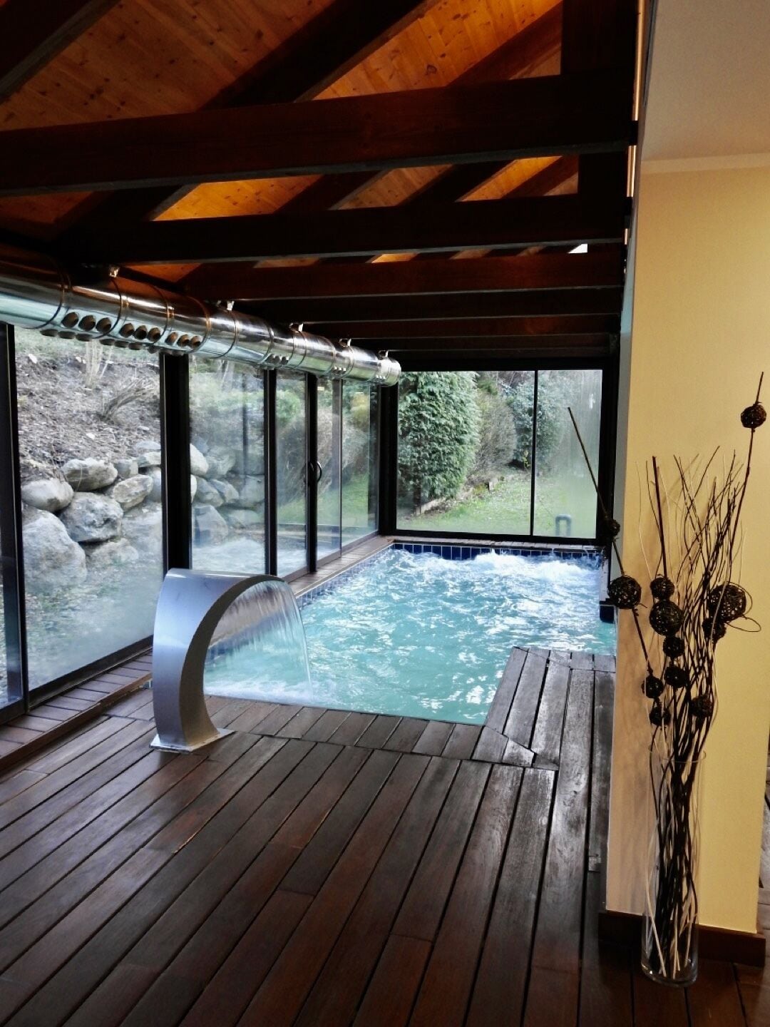 indoor pool, outdoor pool, pool loungers