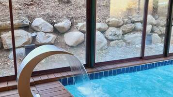 Indoor pool, outdoor pool, sun loungers