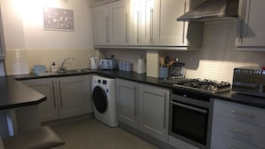 Apartment (Duplex) | Private kitchen | Coffee/tea maker, full-sized fridge, microwave, oven - The Beeches - Serviced Duplex Apartment (Sheffield)