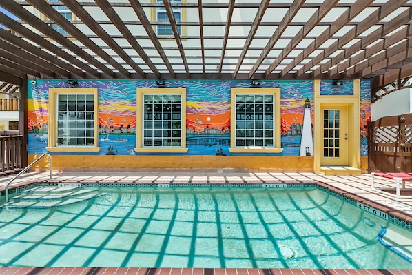 Outdoor pool, open 9:00 AM to 9:00 PM, sun loungers