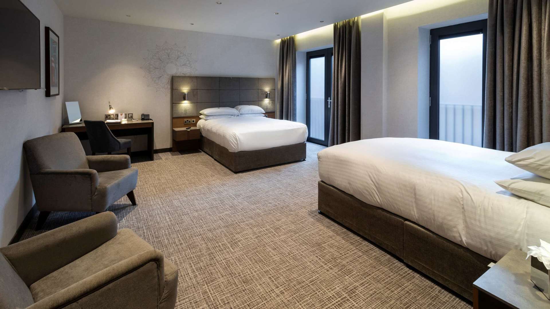 In-room safe, desk, laptop workspace, iron/ironing board