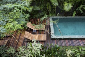 Outdoor pool, pool loungers