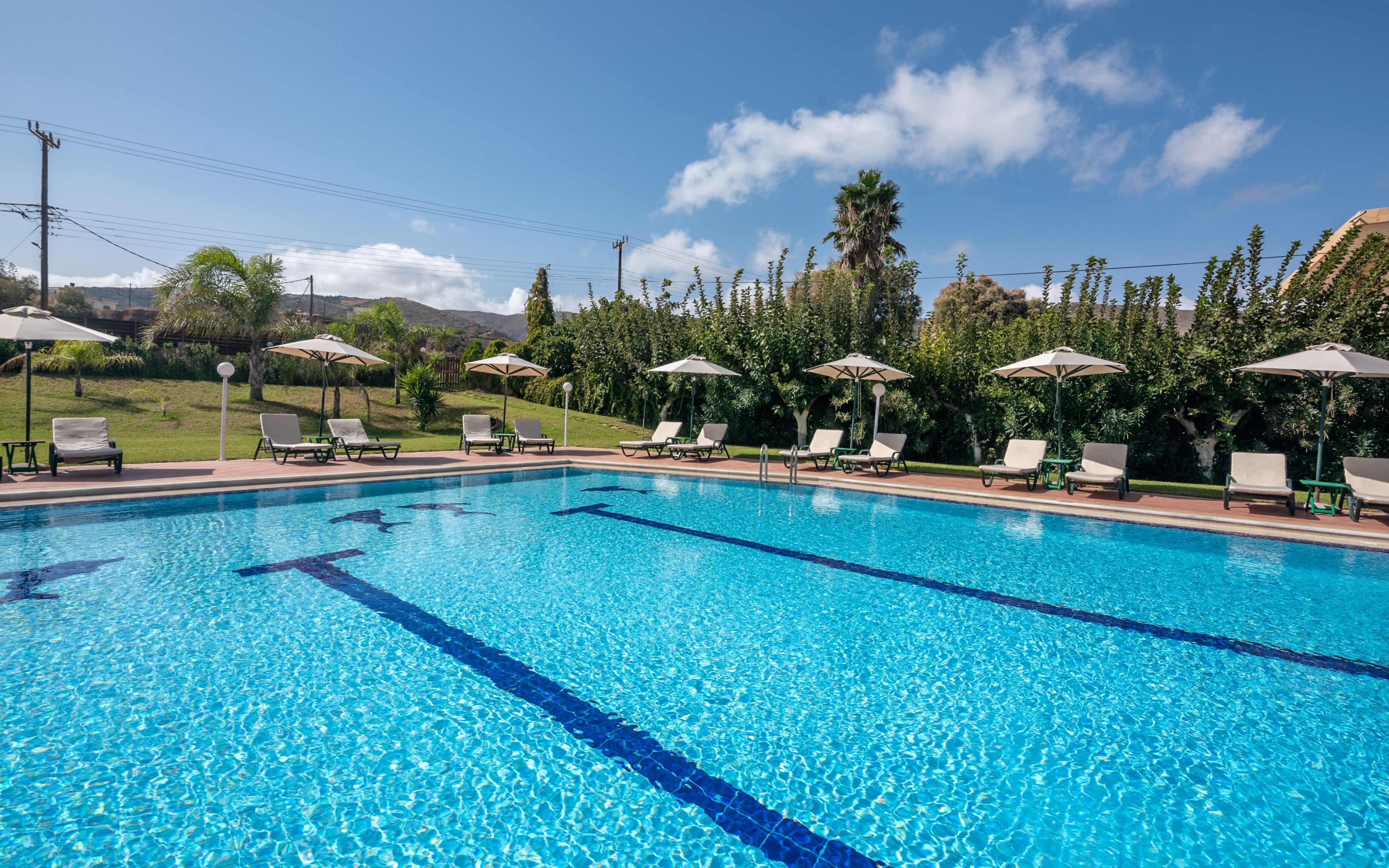 Seasonal outdoor pool, pool umbrellas, sun loungers