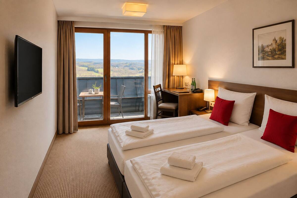 Superior tweepersoonskamer, balkon | Hypoallergeen beddengoed, een bureau, babybedden (toeslag), gratis wifi