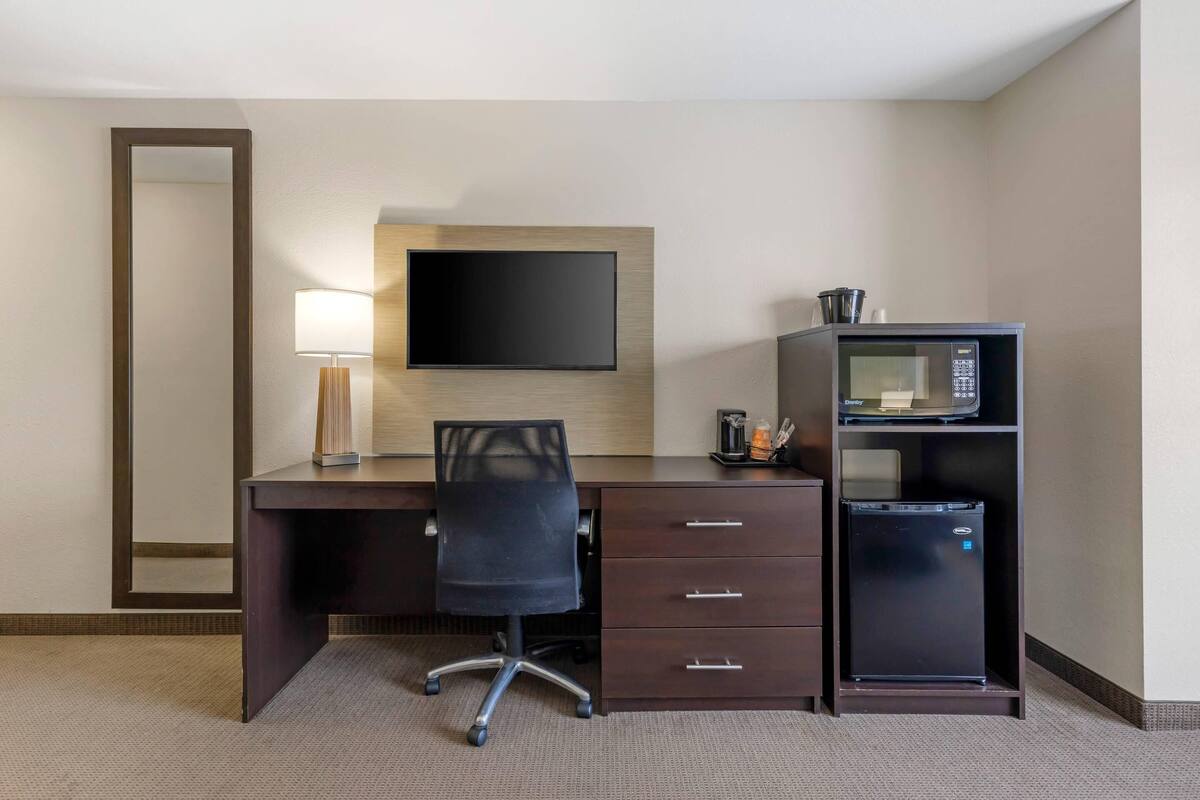 suite, 1 king bed with sofa bed, accessible, non smoking | desk, laptop workspace, blackout curtains, iron/ironing board