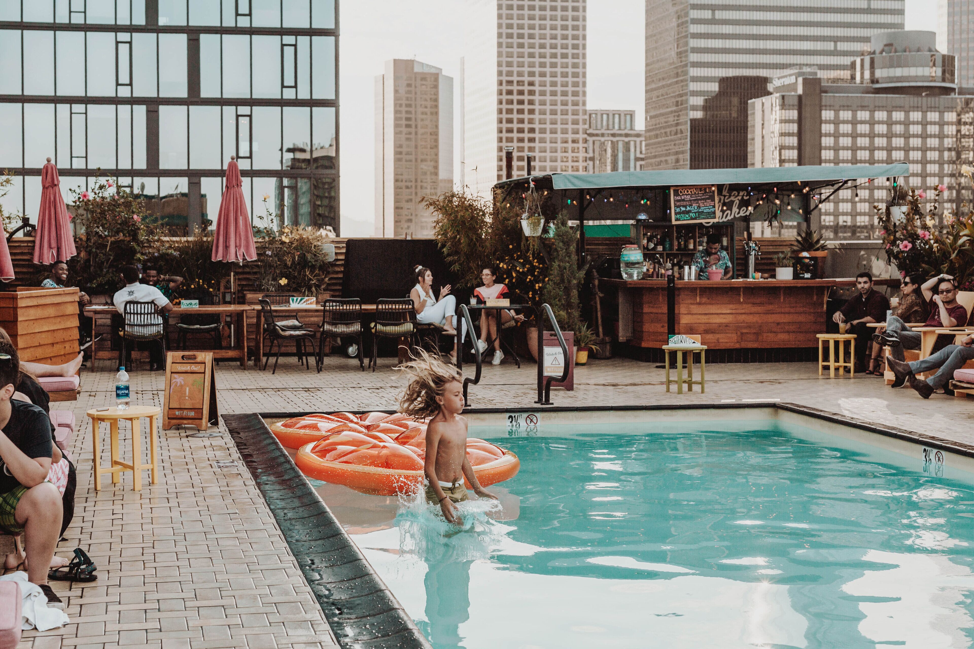 Outdoor pool, open noon to 4:00 PM, pool umbrellas, pool loungers