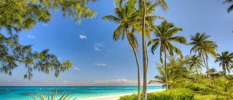 On the beach, white sand