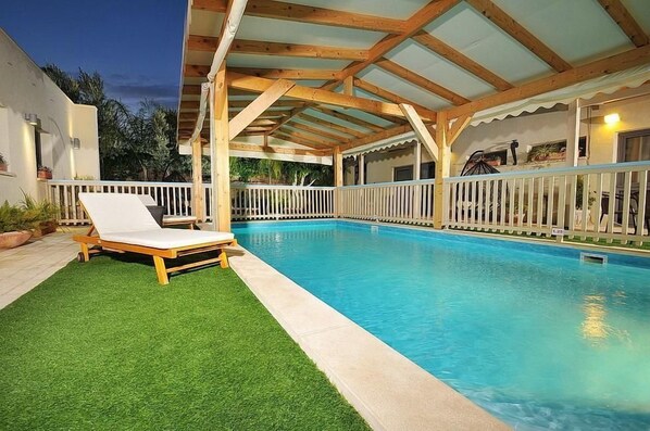 Indoor pool, outdoor pool, pool loungers