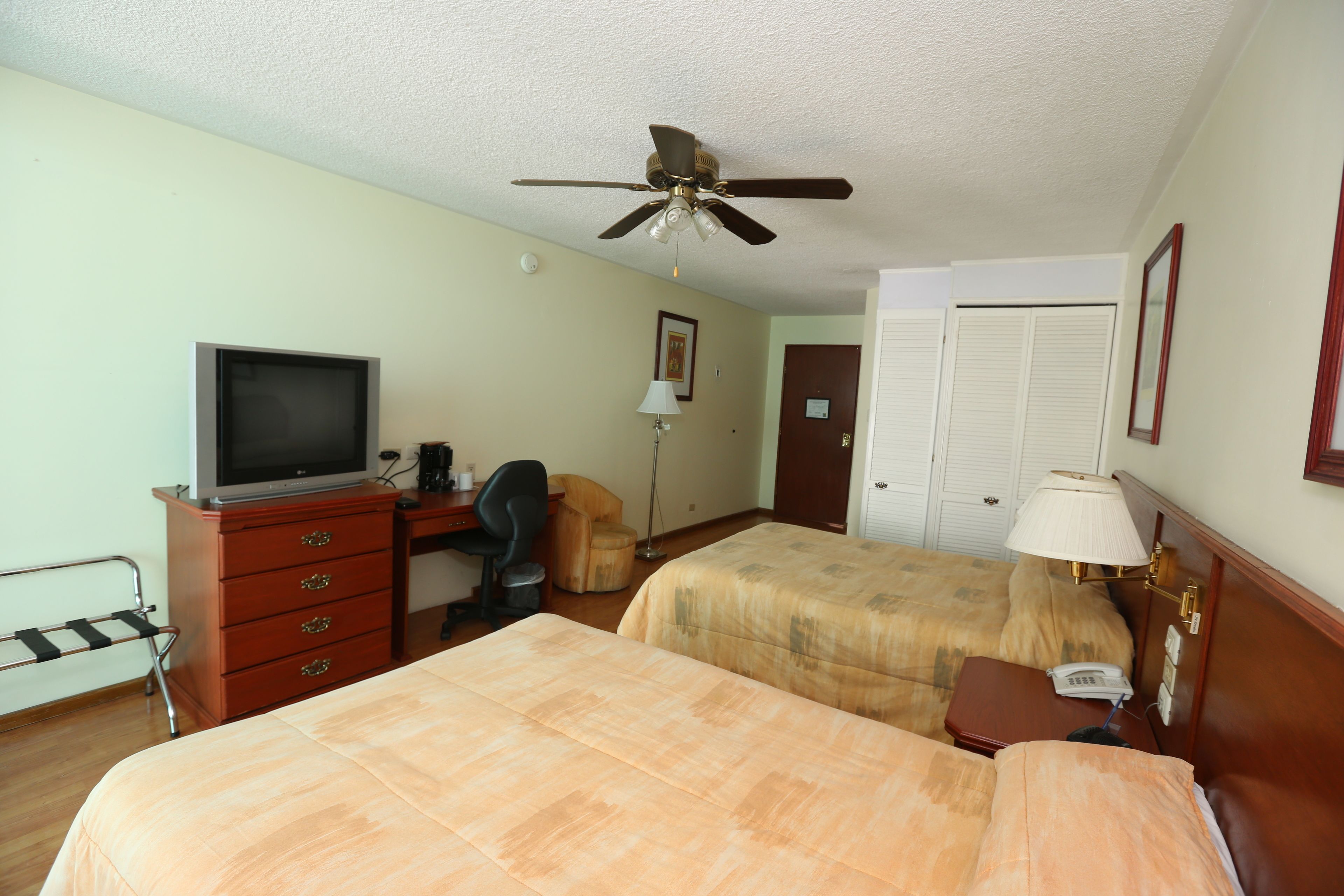 executive double room, 2 double beds | in-room safe, desk, soundproofing, iron/ironing board