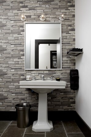 Shower, designer toiletries, towels