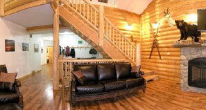 Een open haard en een dvd-speler