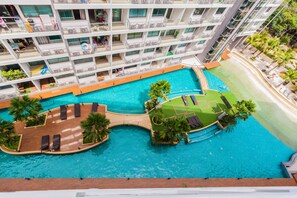 Outdoor pool, pool loungers