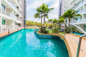 Outdoor pool, pool loungers