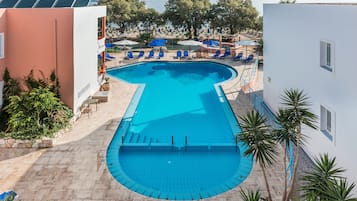 Utomhuspool, öppet 10.00 till 19.00, parasoller och solstolar