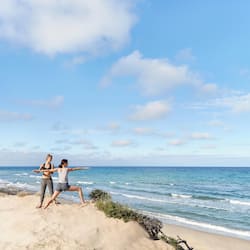 On the beach, sun loungers, beach umbrellas, scuba diving
