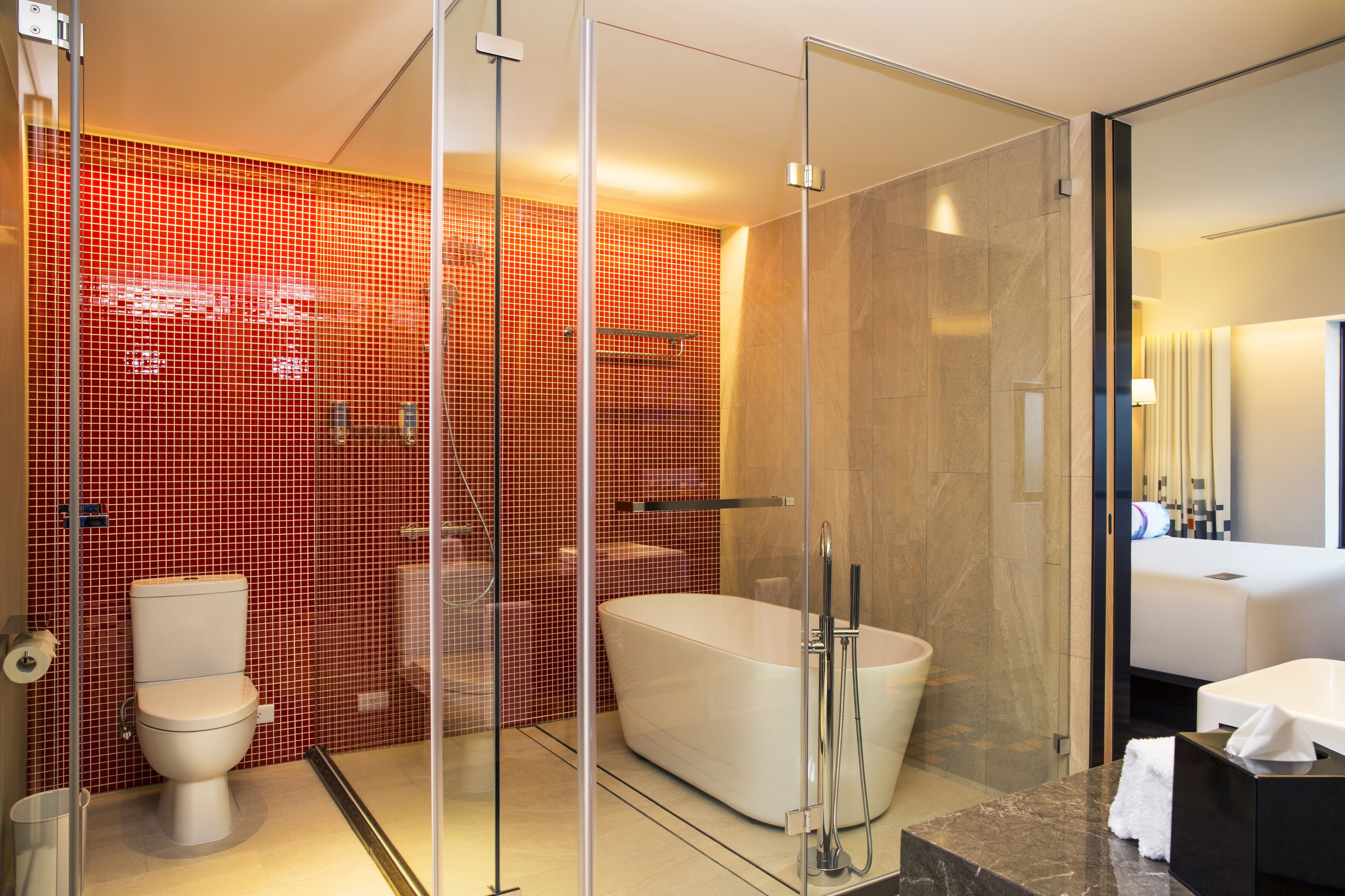 free toiletries, hair dryer, slippers, towels