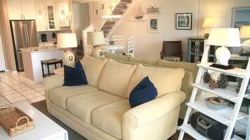 Apartment, 2 Bedrooms, Sea Facing | Living area | TV, fireplace, DVD player