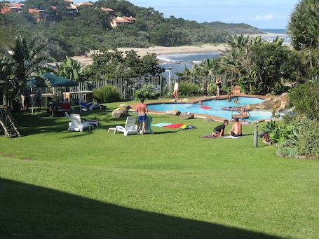 Outdoor pool, sun loungers