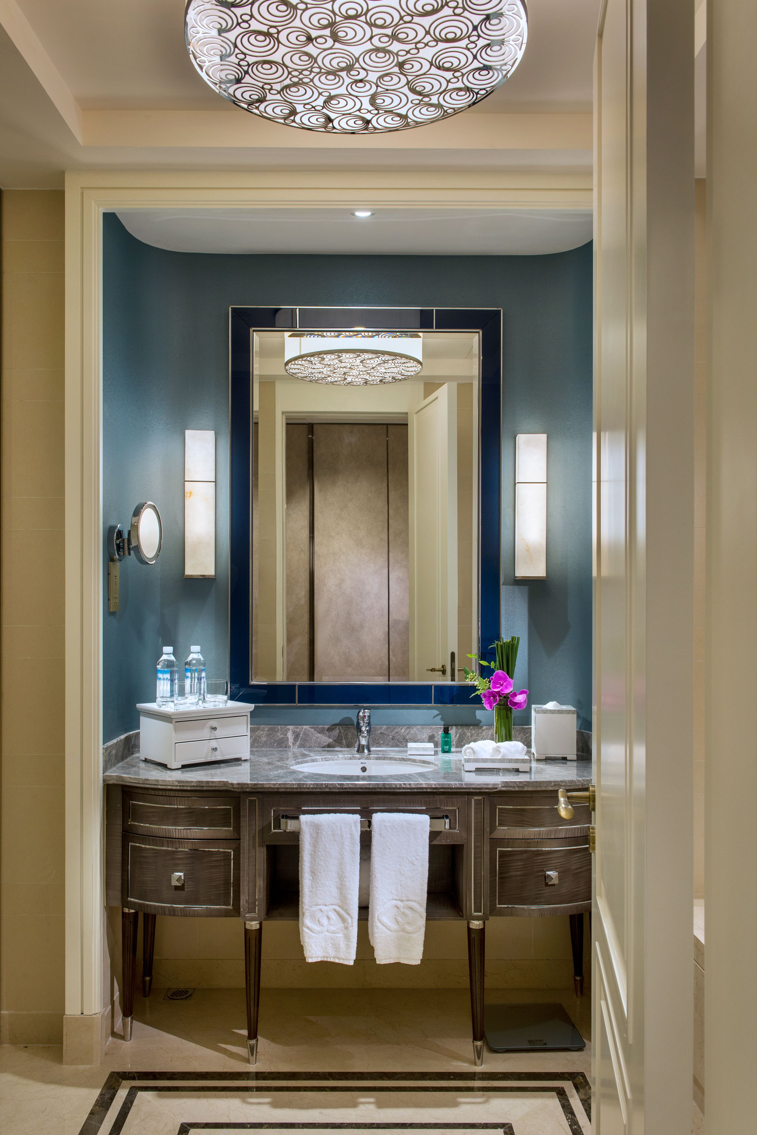 separate bathtub and shower, designer toiletries, hair dryer, bathrobes