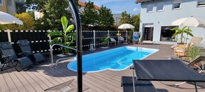 Outdoor pool, pool loungers