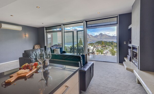 3 Bedroom Lake View Villa | Living area | Flat-screen TV, fireplace, DVD player - Villa Two at Vailmont Queenstown (Queenstown)