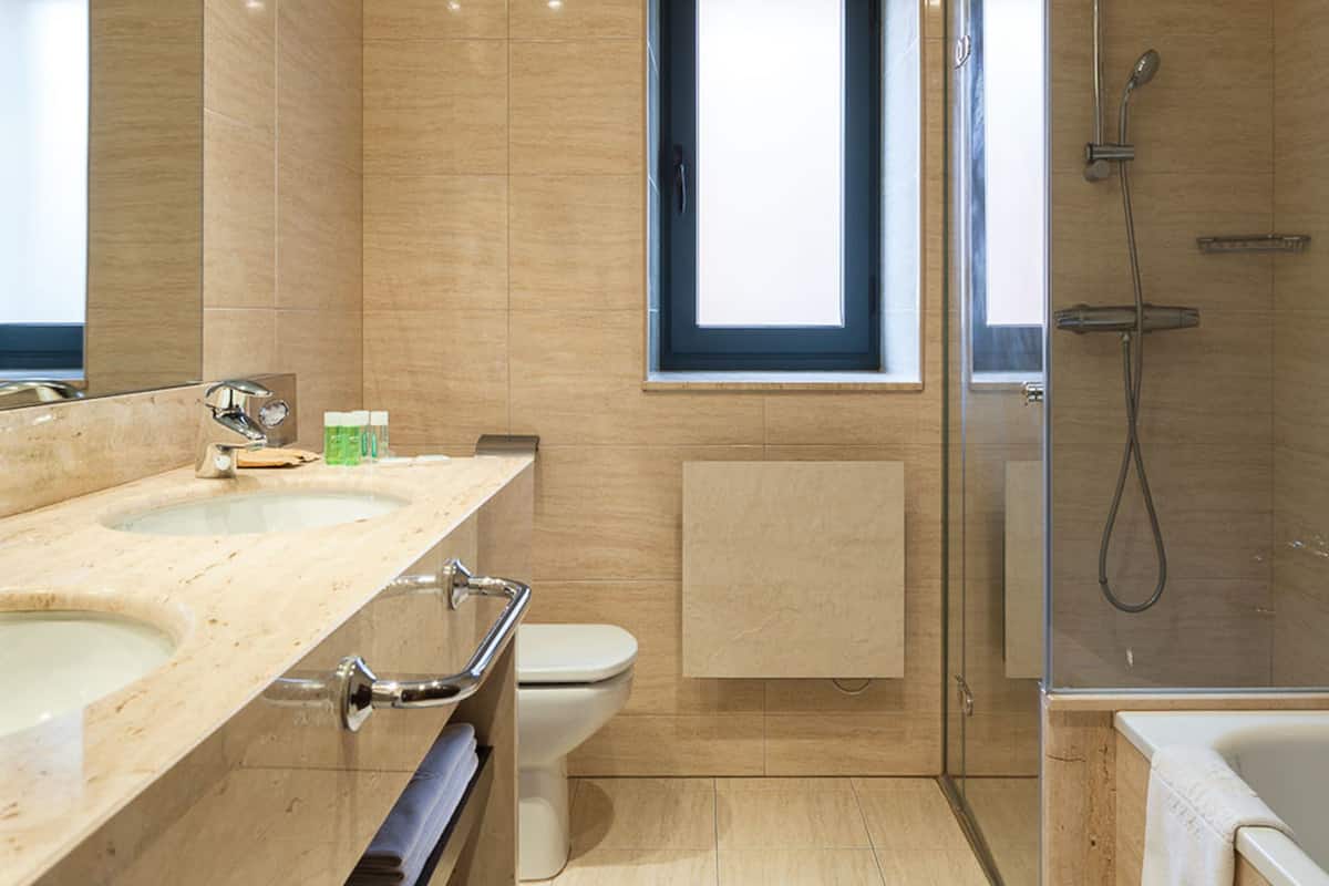 shower, free toiletries, hair dryer, towels