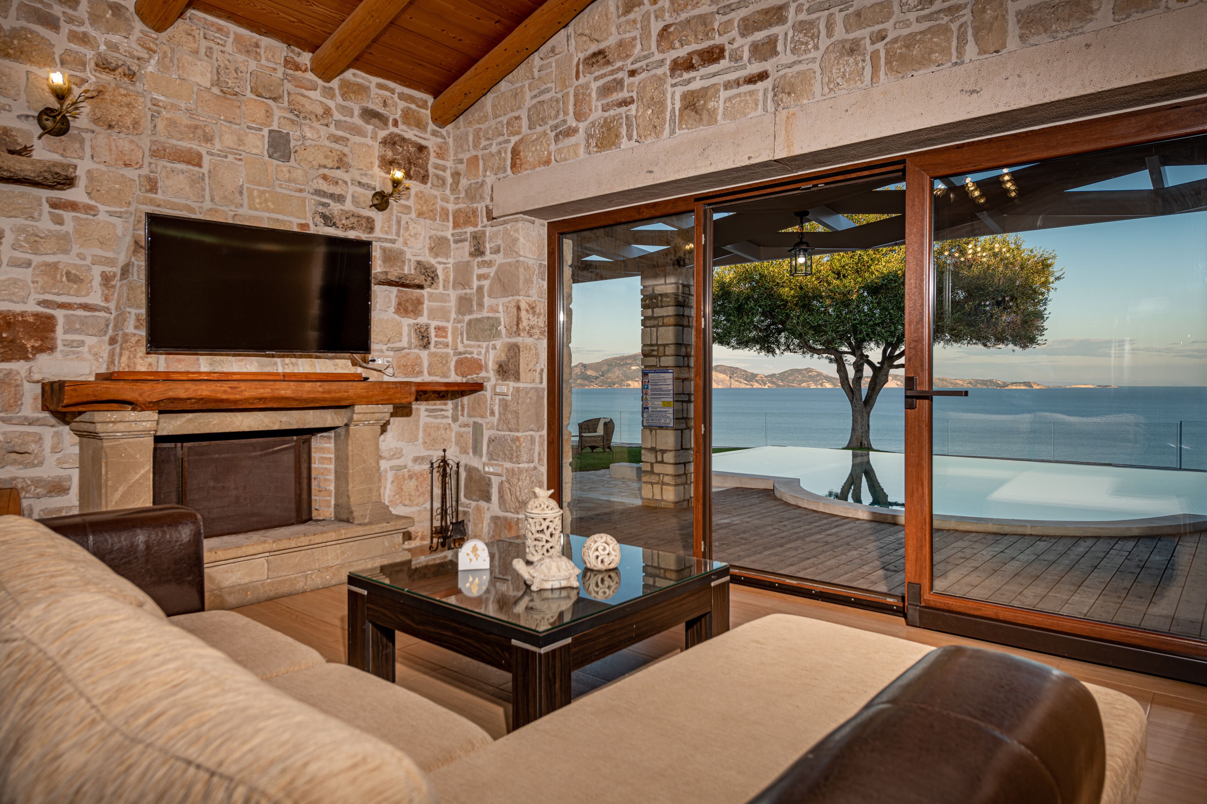 Villa, 3 Bedrooms, Sea View | Living area | Plasma TV, fireplace, DVD player