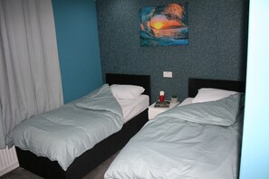 Desk, bed sheets