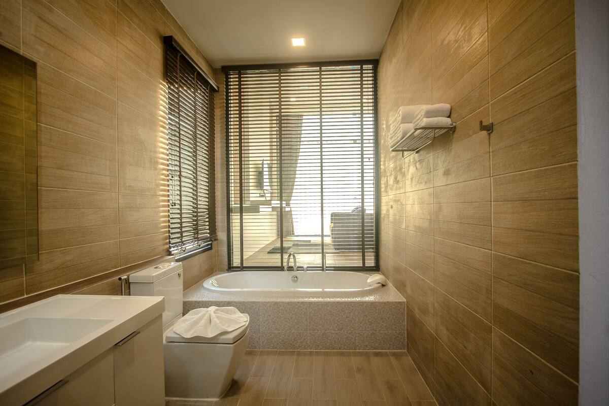2 bedroom pool villas | bathroom | designer toiletries, hair dryer, bathrobes, slippers