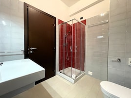 Shower, free toiletries, hair dryer, bidet