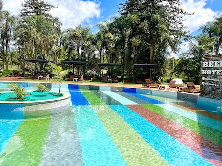 Outdoor pool, sun loungers