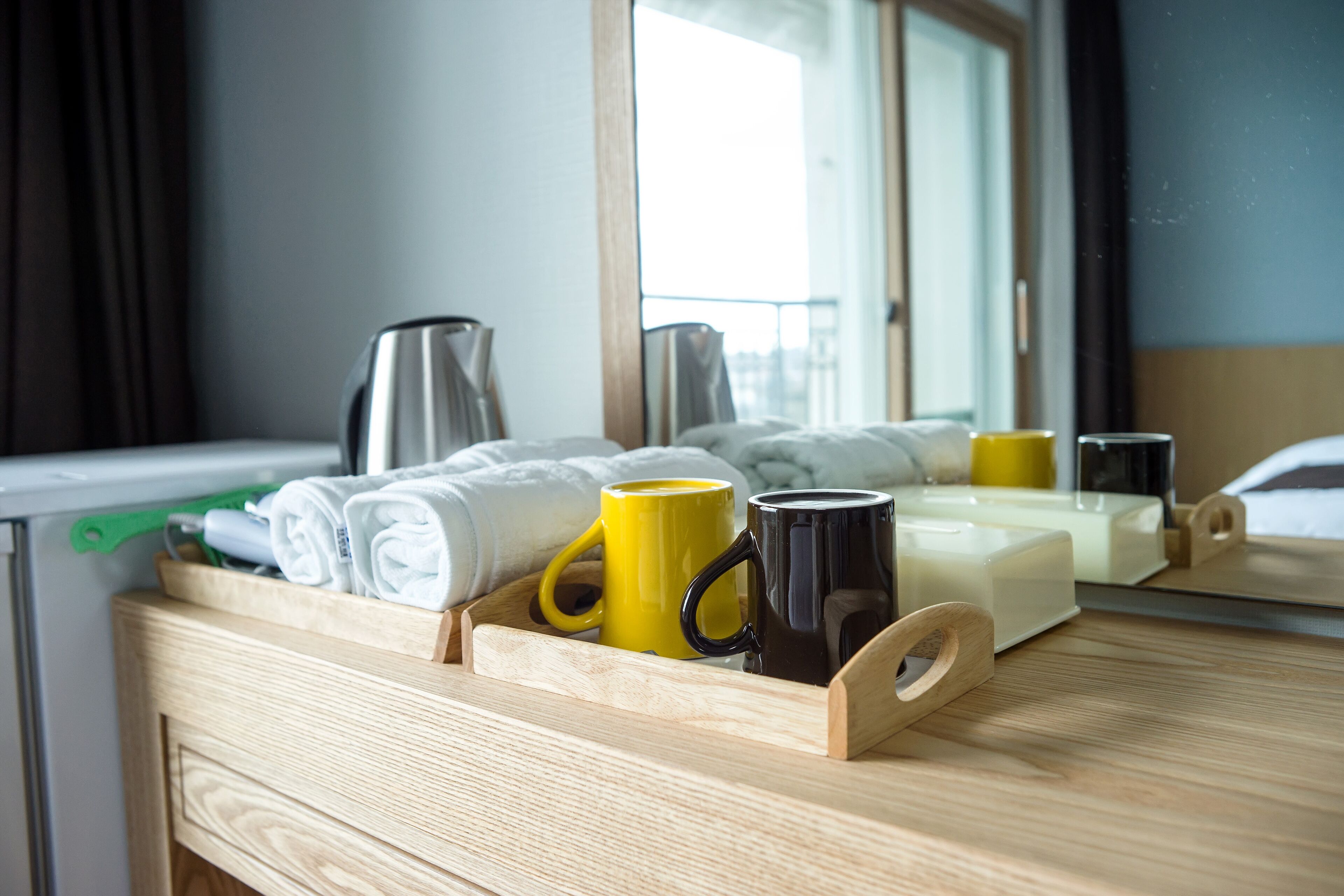 blackout curtains, free wifi, bed sheets