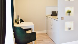 Leilighet (Nordlicht) | Eget tekjøkken | Espressomaskin, kaffetrakter/tekoker, kjøleskap og ovn