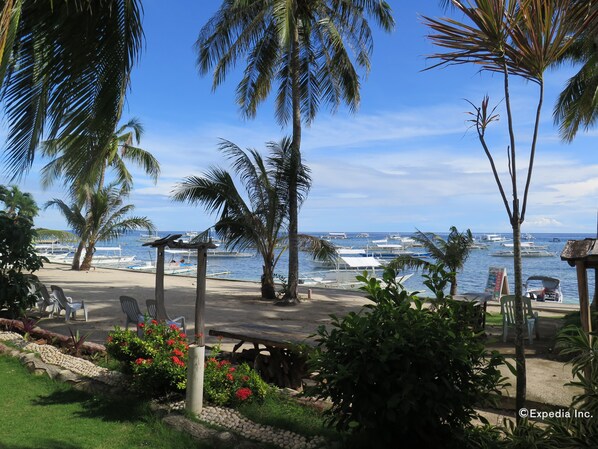On the beach, scuba diving