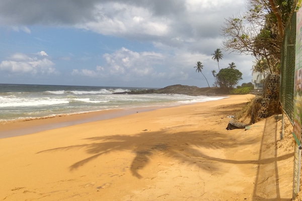 Private beach, white sand, sun-loungers, beach umbrellas