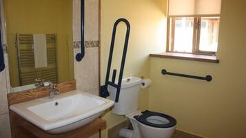 Shower, towels, toilet paper