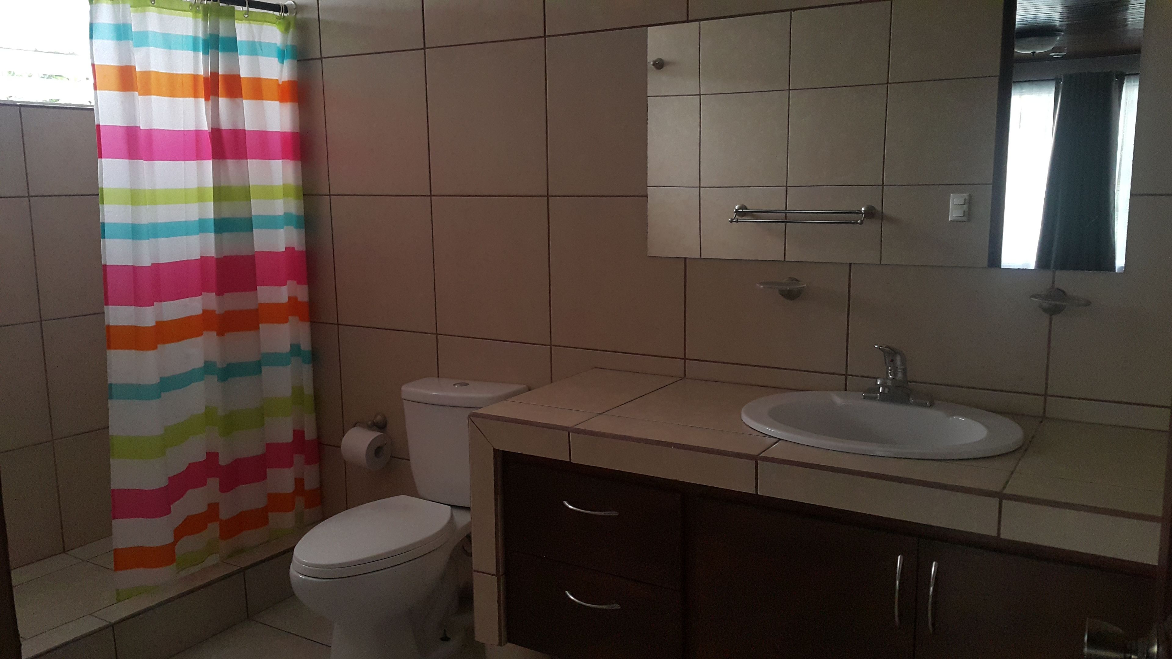 comfort room, 1 king bed, private bathroom | bathroom | shower, free toiletries, hair dryer, towels