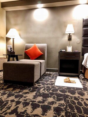 Premium bedding, desk, blackout curtains, iron/ironing board