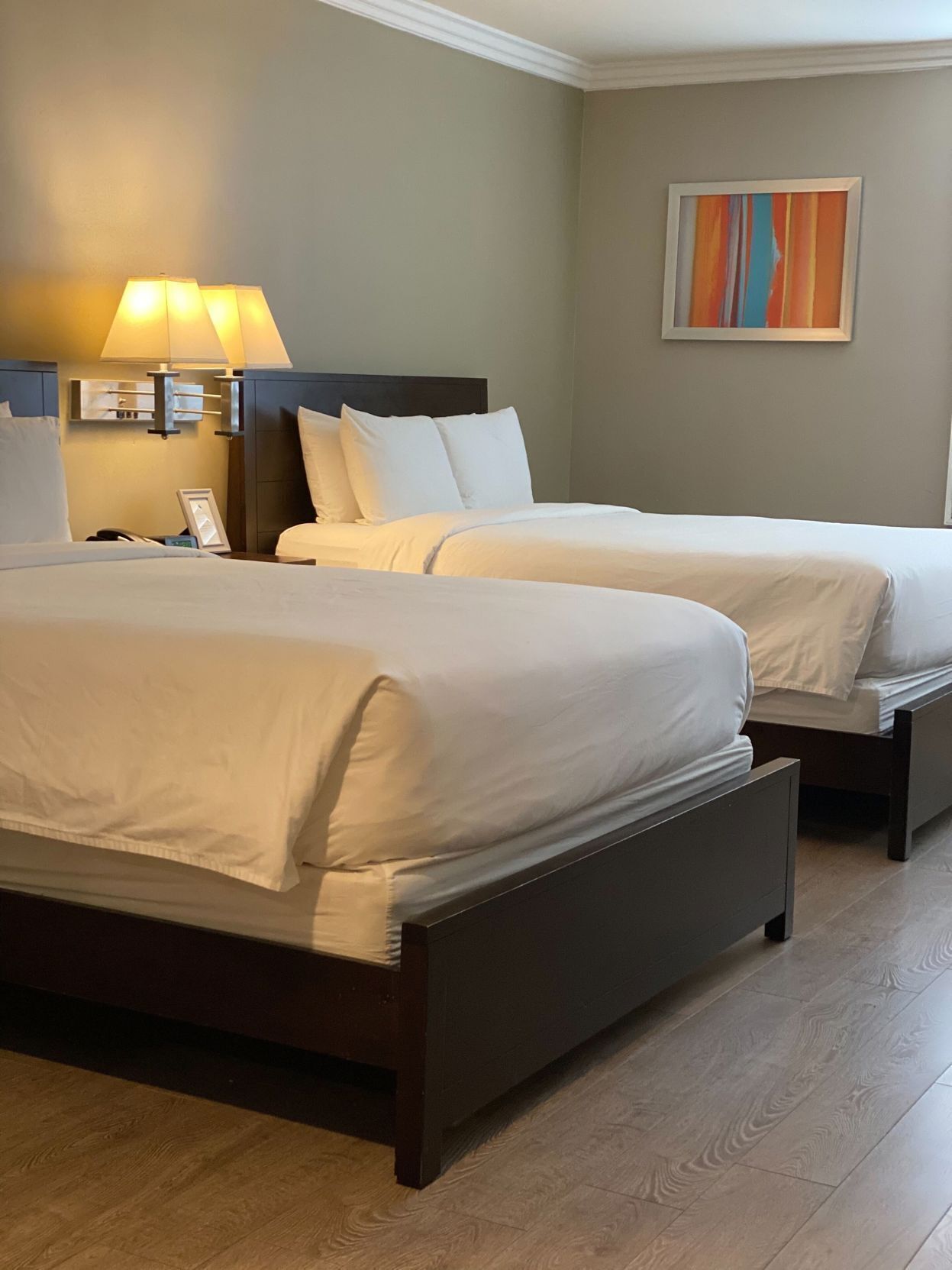 Premium bedding, desk, blackout drapes, iron/ironing board