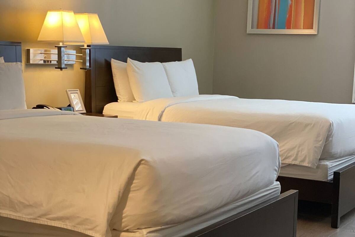 Premium bedding, desk, blackout drapes, iron/ironing board
