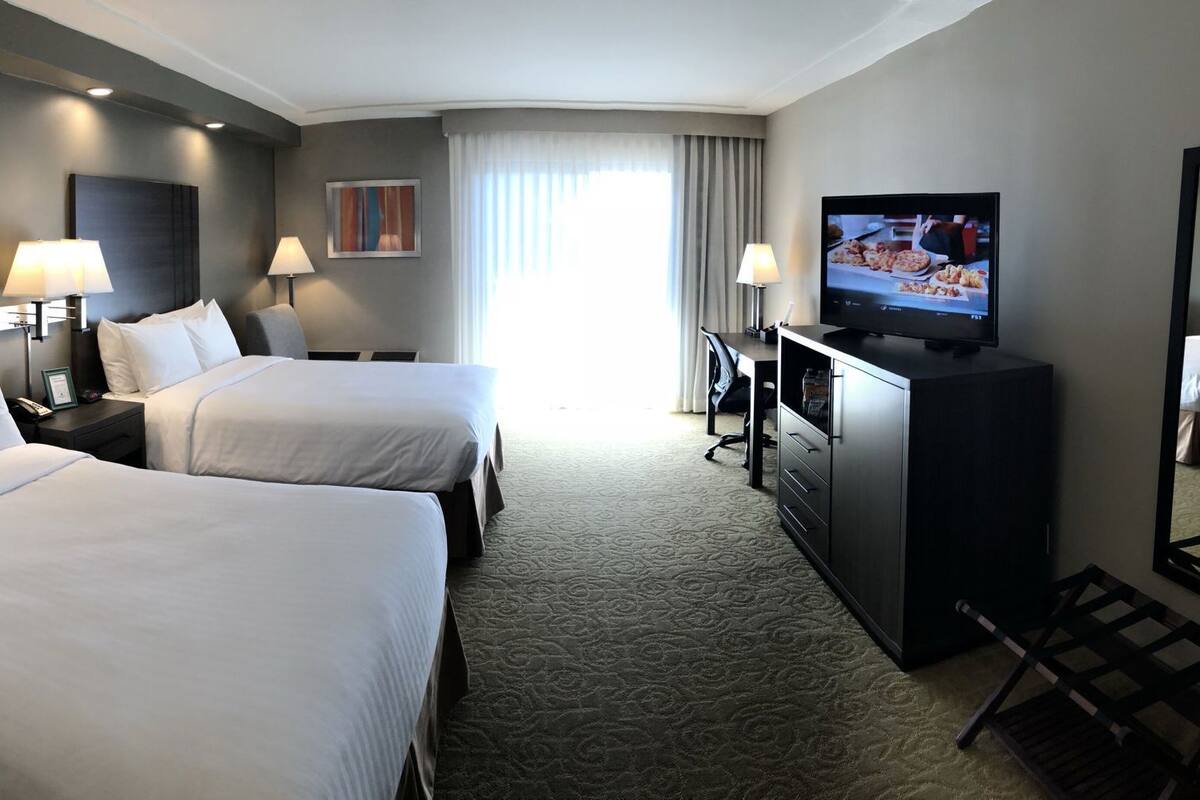 Premium bedding, desk, blackout drapes, iron/ironing board