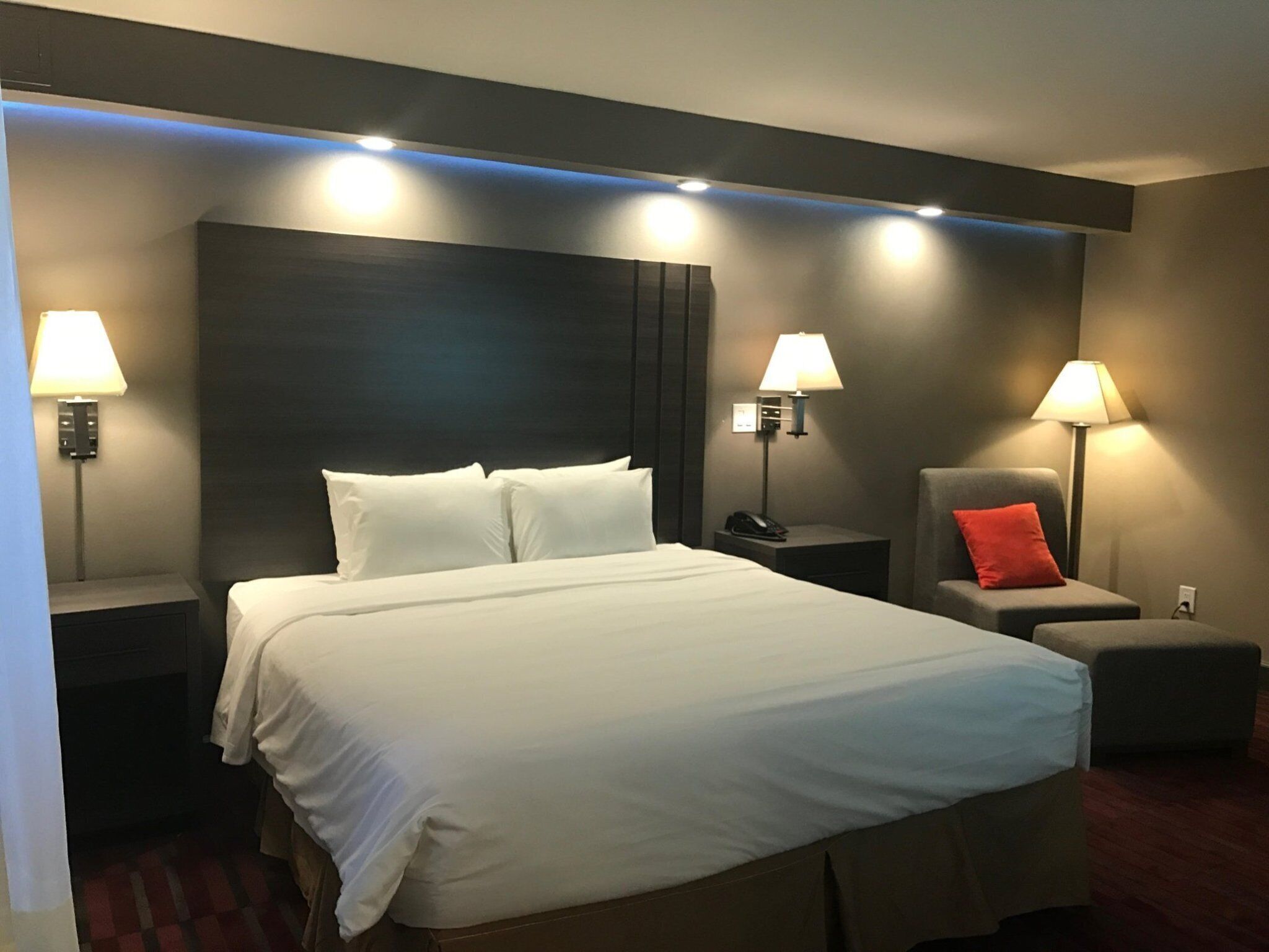 Premium bedding, desk, blackout drapes, iron/ironing board