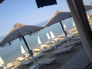 On the beach, sun loungers, beach umbrellas, beach bar - Litsa Apartments (Kassandra)