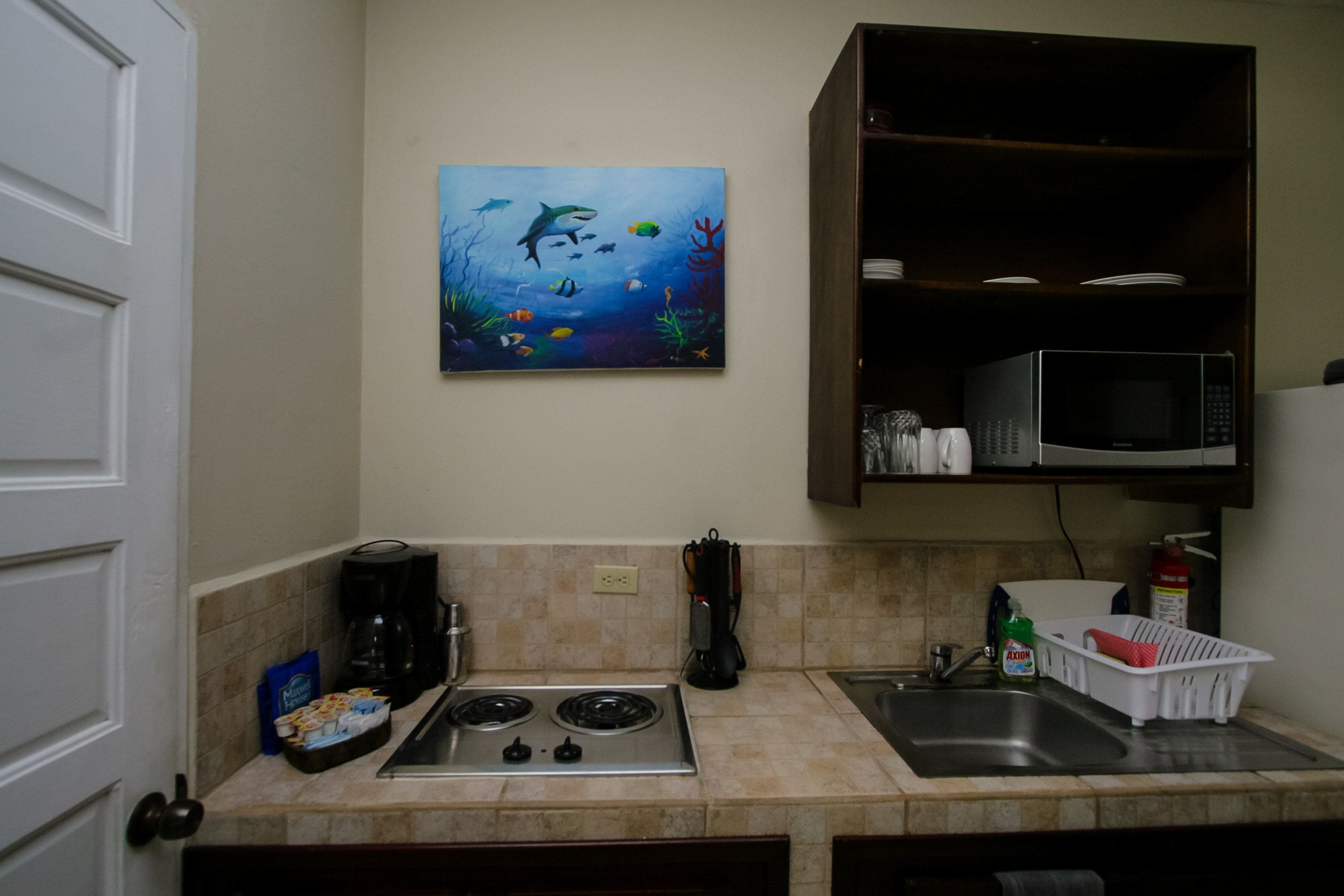 deluxe triple room, multiple beds, kitchenette, ocean view | private kitchenette | fridge, microwave, coffee/tea maker